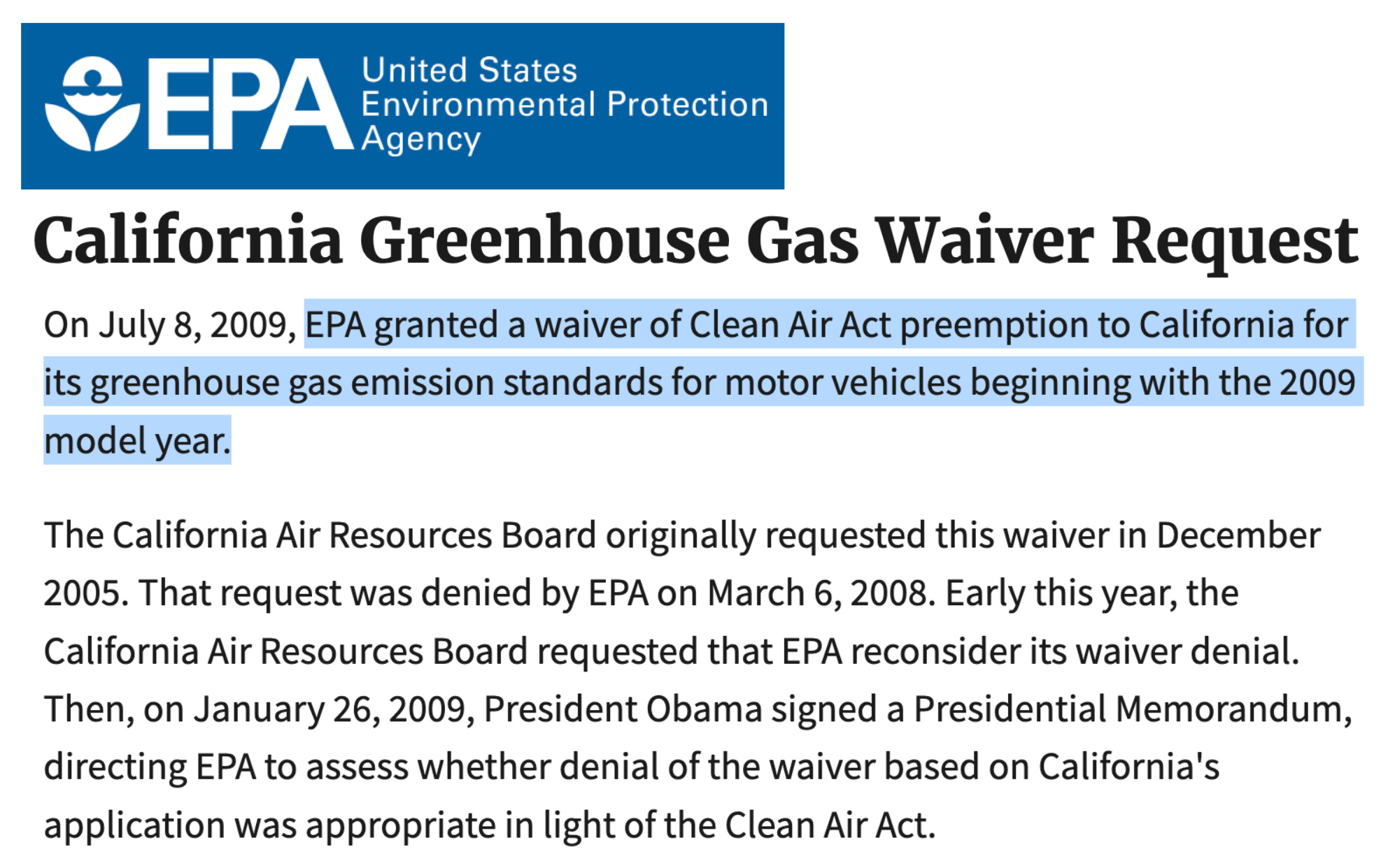 CA 2009 GHG waiver