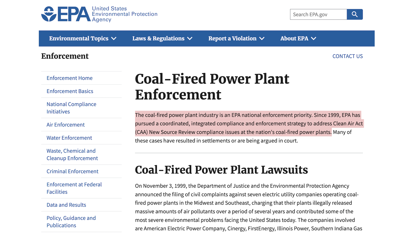 EPA anti-coal enforcement