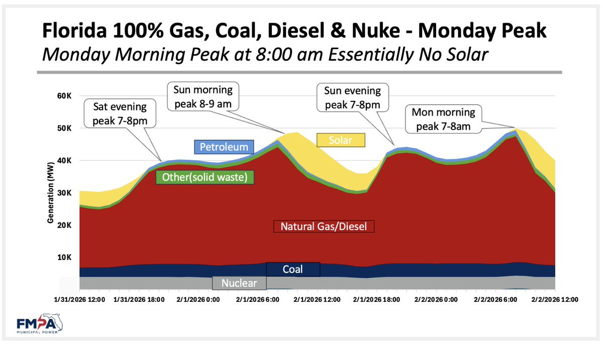 Florida 100% Gas, Coal, Diesel & Nuke - Monday Peak