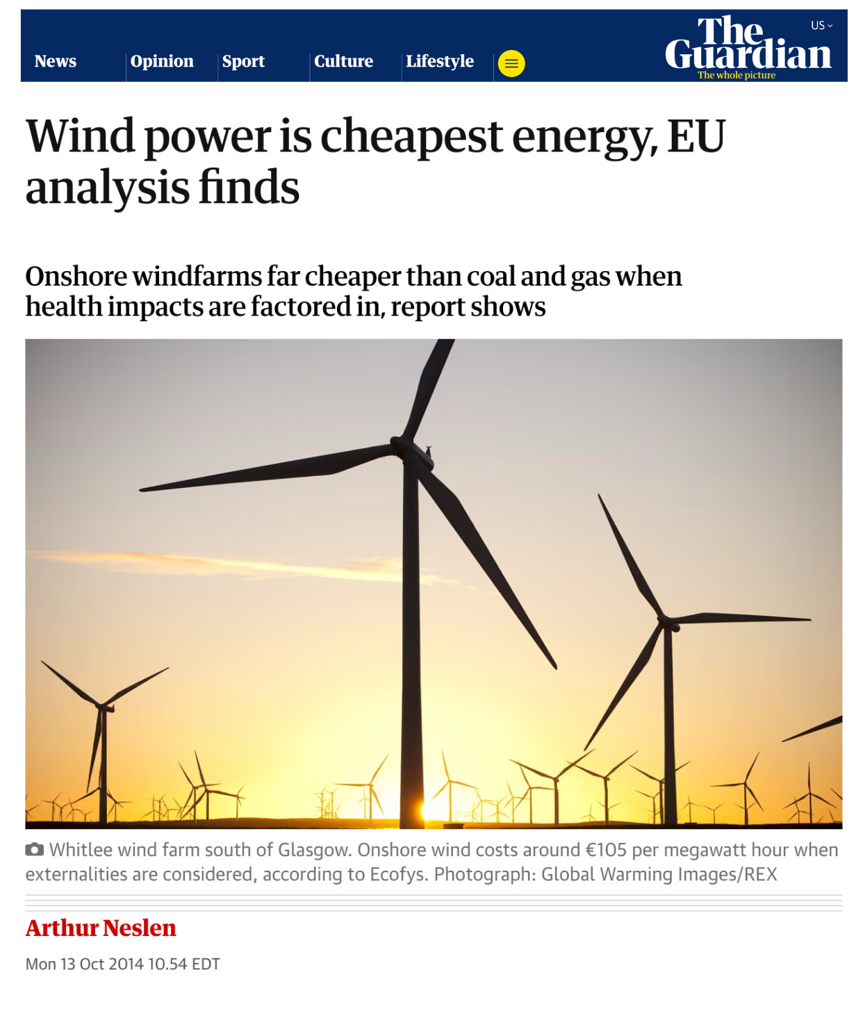 Guardian – Wind power is cheapest energy; EU analysis finds