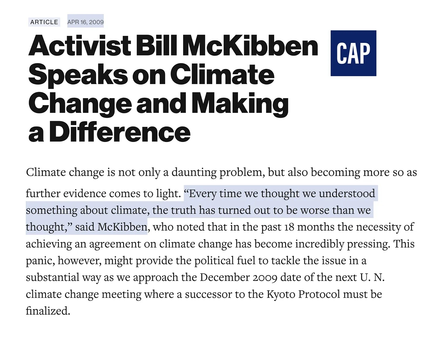 McKibben climate change catastrophe
