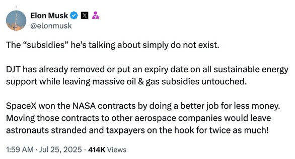 Musk on X - Big Beautiful Bill energy subsidies