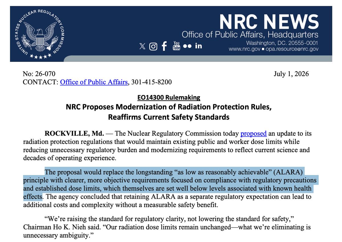 NRC News announcement Modernization of Radiation Protection Rules