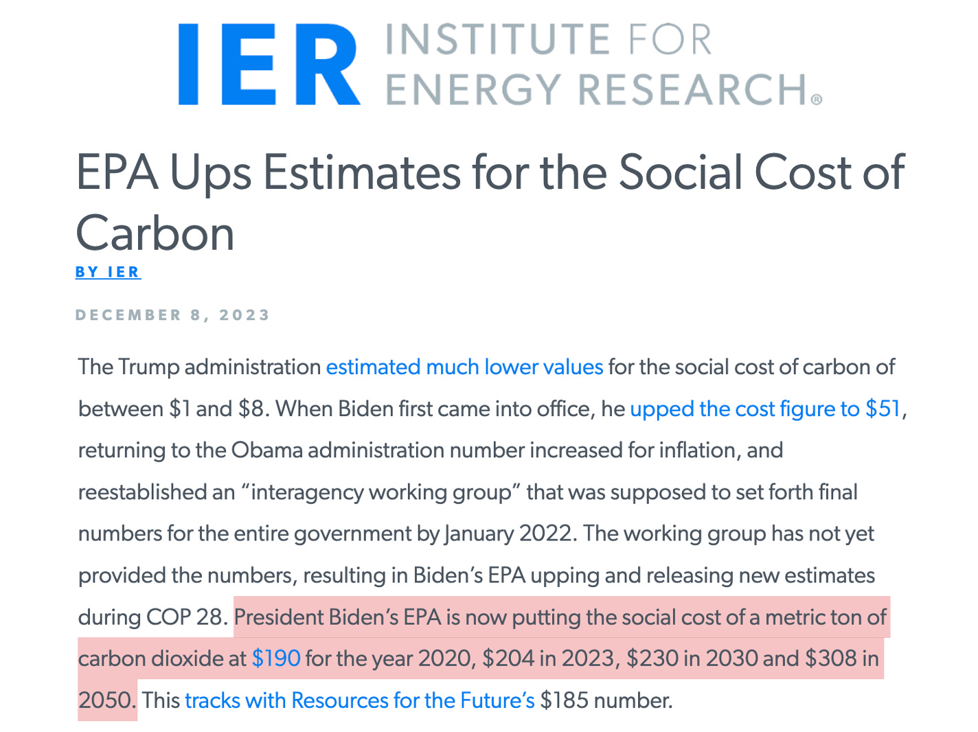 Biden EPA Social Cost of Carbon