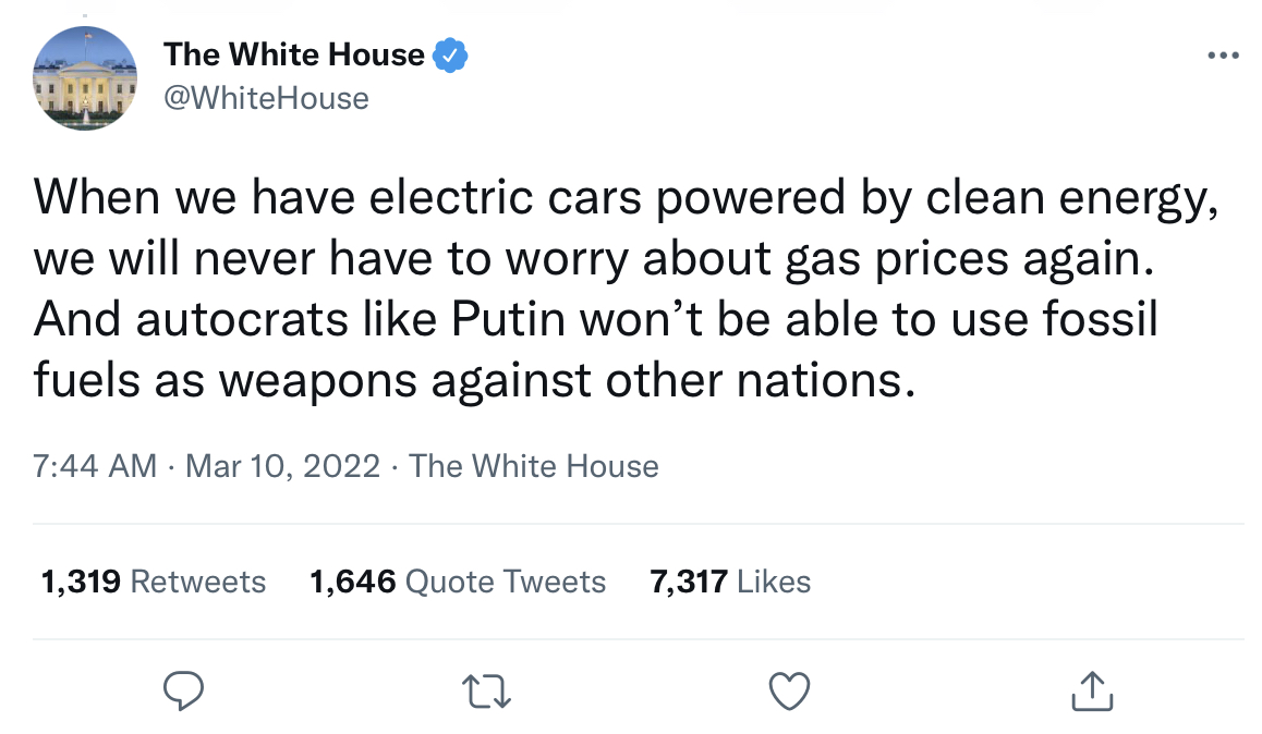 White House tweets about EVs